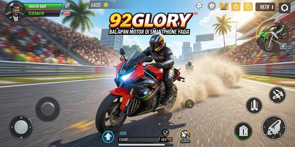 Tampilan gameplay 92GLORY yang penuh aksi balapan motor.