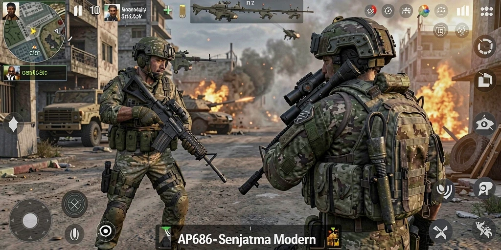 Tampilan aksi mendebarkan dalam permainan FPS AP686.