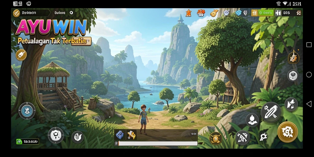 Tangkapan layar dari gameplay AYUWIN yang menunjukkan dunia terbuka yang luas.