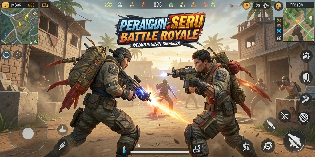 Screenshot MDG188 saat pemain bertempur di arena Battle Royale.