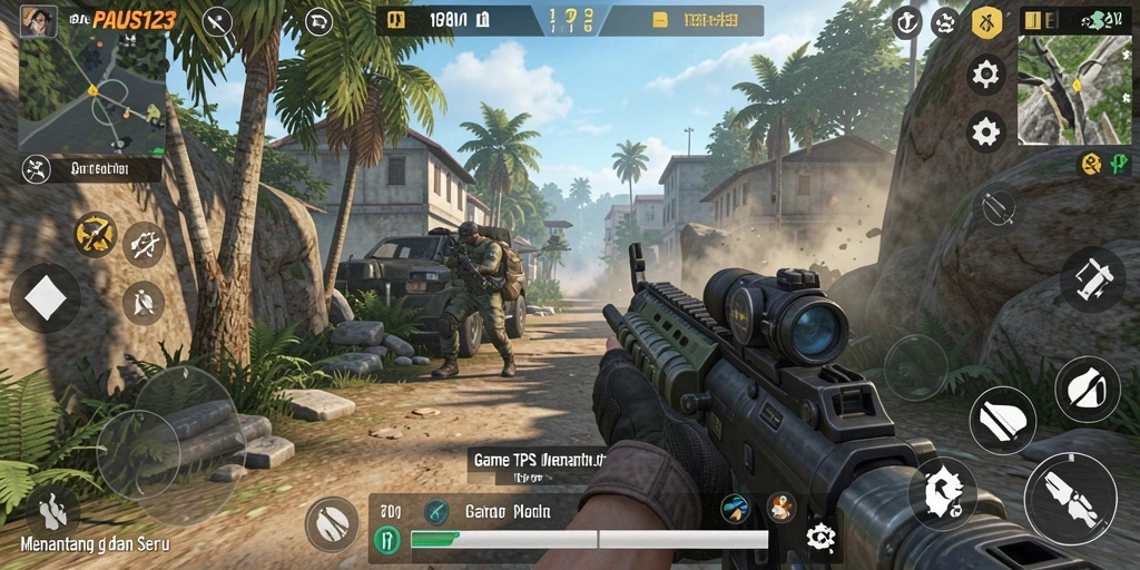 Screenshot gameplay PAUS123 yang menampilkan aksi TPS yang mendebarkan.