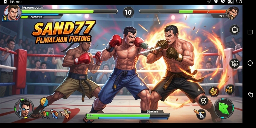 Screenshot utama SAND77 menunjukkan aksi pertarungan yang mendebarkan.